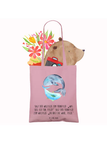 Mr. & Mrs. Panda Tragetasche Walfisch Thunfisch mit Spruch in Rosa Pastell