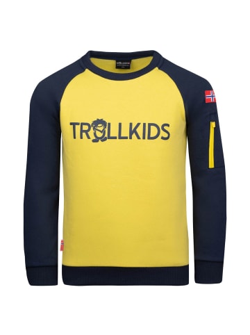 Trollkids Sweatshirt "Sandefjord" in Trübes Gelb/Marineblau