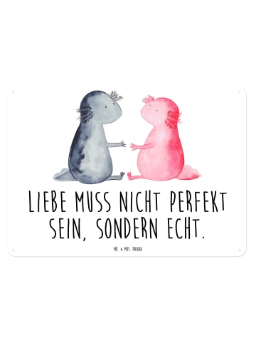 Mr. & Mrs. Panda Blechschild Axolotl Liebe mit Spruch in Weiß