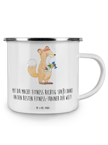 Mr. & Mrs. Panda Emaille Tasse Fitness-Trainer Dank mit Spruch in Weiß