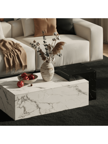 KADIMA DESIGN Couchtisch 120x60x40 cm Schwarz Sofatisch in Marmor-Optik