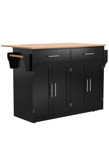ABRIHOME Küchenwagen in Schwarz mit klappbarer Tischplatte 120x46x91 cm 