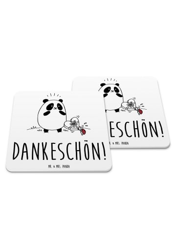 Mr. & Mrs. Panda Glasuntersetzer Panda Dankeschön mit Spruch in Weiß