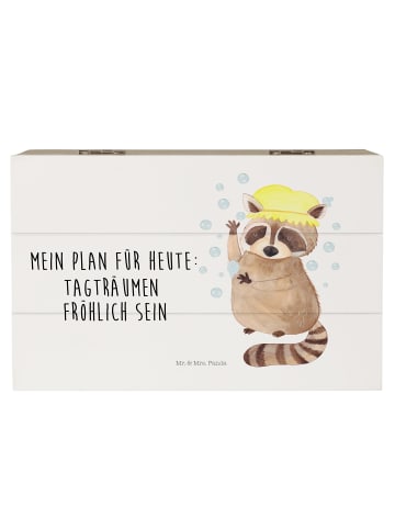 Mr. & Mrs. Panda Holzkiste Waschbär mit Spruch in Weiß