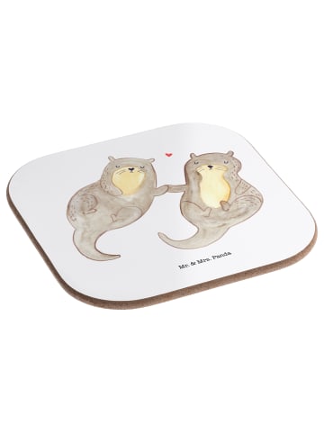 Mr. & Mrs. Panda Untersetzer Otter Hände halten ohne Spruch in Weiß