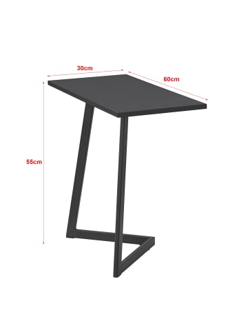 en.casa Beistelltisch Kalundborg in Schwarz (H)55cm (B)60cm (T)30cm