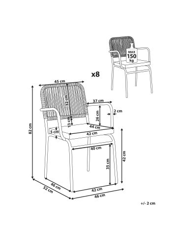 Beliani 8er-Set Gartenstuhl TACENO in Grau