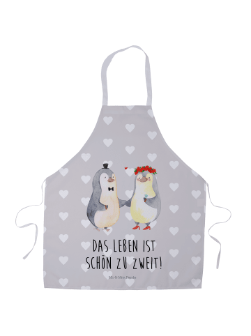 Mr. & Mrs. Panda Kochschürze Pinguin Heirat mit Spruch in Grau Pastell
