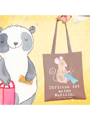 Mr. & Mrs. Panda Stofftasche Maus Stricken mit Spruch in Braun Pastell