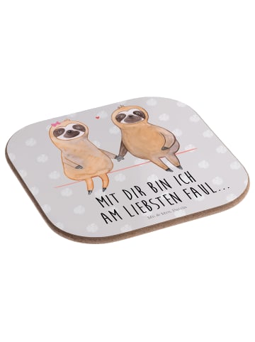 Mr. & Mrs. Panda Bierdeckel Faultier Pärchen mit Spruch in Grau Pastell