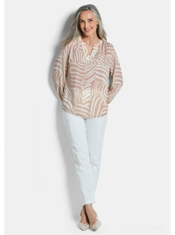GOLDNER Kurzgröße:  Grafische Viskosebluse mit Schlitz in beige / gemustert