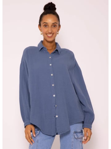 SASSYCLASSY Ultra Oversize Musselin-Blusenhemd kürzere Variante in Jeansblau