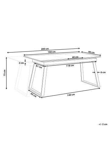 Beliani Esszimmertisch KALUNA in Weiß/Braun - (W) 90 x (H) 75 x (L) 160 cm