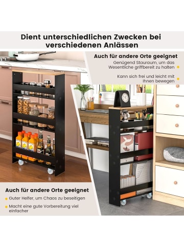 COSTWAY 4 Ebenen Nischenregal auf Rollen in Schwarz