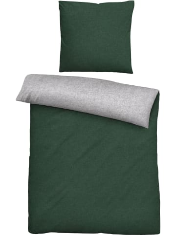 Biberna buntgewebt, Melange-Flanell Wendebettwäsche in dunkelgrün