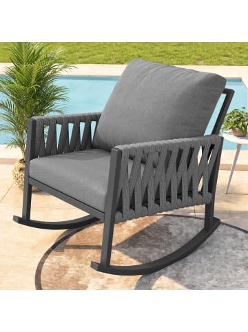 ABRIHOME Schaukelstuhl in Grau mit Kissen 65x79x78 cm für Garten Terrasse
