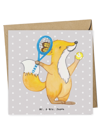 Mr. & Mrs. Panda Einladungskarte Fuchs Tennis spielen ohne Spruch in Grau Pastell