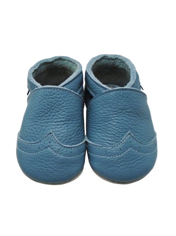 Mejale Blaue Baby Leder Krabbelschuhe, mit rutschfester Sohle – Wellenmuster