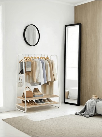 VASAGLE Kleiderständer Colten in Eichenfarben-Weiß - (B)100 x (H)160 x (T)45 cm