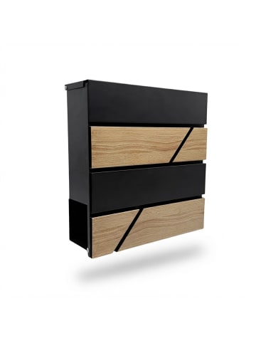 relaxdays Briefkasten in Schwarz/ Natur – (B)37 x (H)37 x (T)11 cm