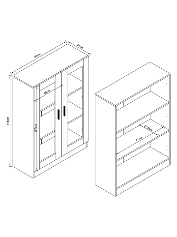 en.casa Vitrinenschrank Sorø in Weiß (H)115cm (B)80cm (T)31cm