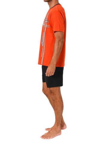 NORMANN Schlafanzug kurzarm Shorty Frontprint in rot