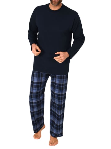 NORMANN Schlafanzug lang Pyjama karierte FlanellHose - 76563 in marine