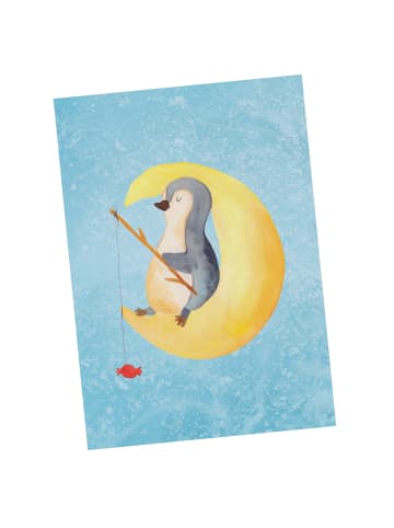 Mr. & Mrs. Panda Postkarte Pinguin Mond ohne Spruch in Eisblau