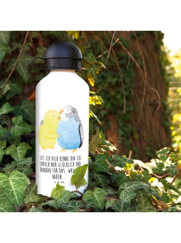 Mr. & Mrs. Panda Wasserflasche Wellensittich Liebe mit Spruch in Weiß