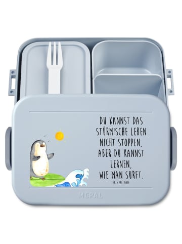 Mr. & Mrs. Panda Bentobox Pinguin Surfer Motiv mit Spruch in Blau Pastell
