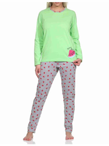 NORMANN Schlafanzug lang Melone Pyjamahose allover - 77379 in grün