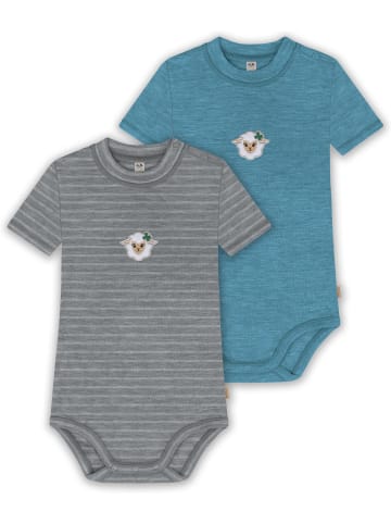Normani Outdoor Sports 2er Set Baby Kurzarmbody aus Merinowolle in Grau/Blau