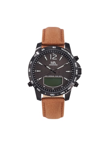 MeisterAnker Meister Anker Chronograph Edelstahl schwarz Funk Solar Leder braun in schwarz