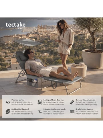 tectake Klappbare Relaxliege mit Sonnendach, Kopfpolster und Seitentasche