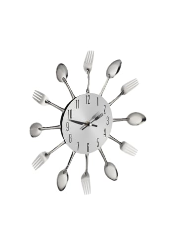 relaxdays Wanduhr "Besteck" in Silber - Ø 31 cm