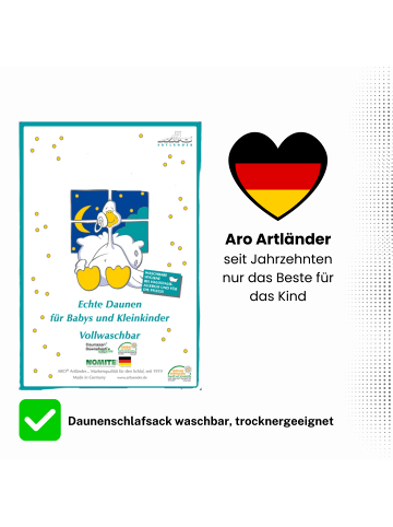 Kinderhaus Blaubär ARO Artländer Daunenschlafsack TOP in Silber Flocken