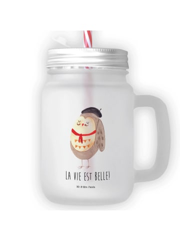 Mr. & Mrs. Panda Trinkglas Mason Jar Eule Frankreich mit Spruch in Transparent