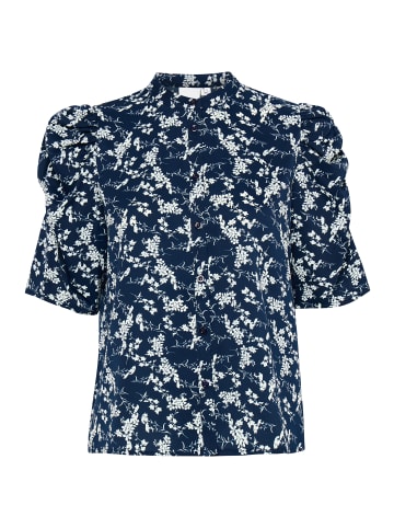 ICHI Kurzarm-Bluse IXNINA Regular fit in Total Eclipse/White Flower