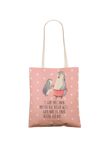 Mr. & Mrs. Panda Beutel Tasche Pinguin mit Kind mit Spruch in Rot Pastell