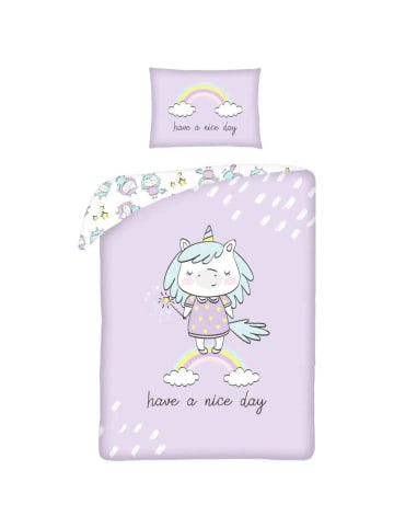 COFI 1453 Einhorn Bettwäsche Set aus Baumwolle Bettdeckenbezug 100 × 135 cm in Lila