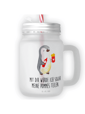 Mr. & Mrs. Panda Glas Pinguin Pommes mit Spruch in Transparent