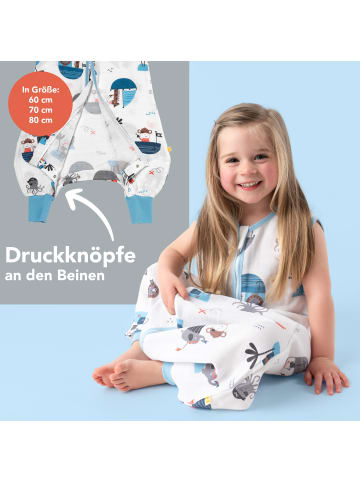 Schlummersack Musselin Schlafsack mit Füßen, 0.5 TOG in Hellblau-Rot