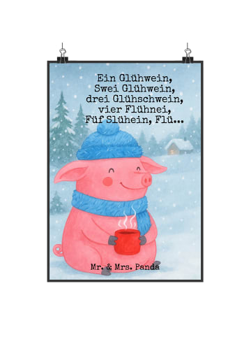 Mr. & Mrs. Panda Poster Schweinchen Glühwein Design mit Spruch in Weiß