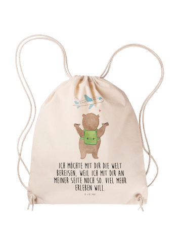 Mr. & Mrs. Panda Gymnastiktasche Bär Flugzeug mit Spruch in Creme