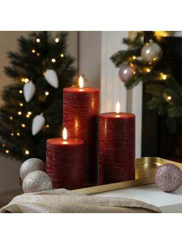 Uyuni Uyuni LED Kerze PIA Rustik-Optik Echtwachs Timer H: 15cm in rot