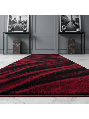 KADIMA DESIGN Teppich Kurzflor Waschbar Wellen ASPEN Strapazierfähig OEKO-TEX in Rot