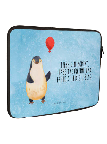 Mr. & Mrs. Panda Notebook Tasche Pinguin Luftballon mit Spruch in Eisblau