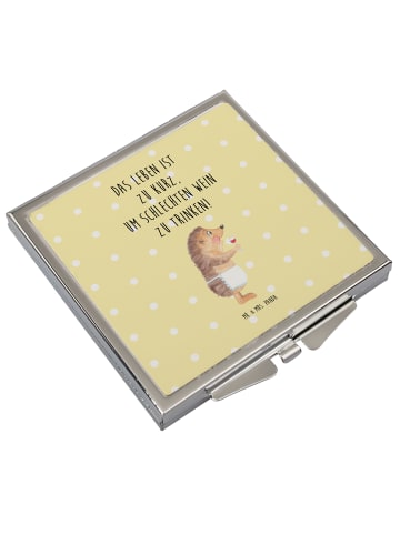 Mr. & Mrs. Panda Mini Spiegel Igel Wein mit Spruch in Gelb Pastell