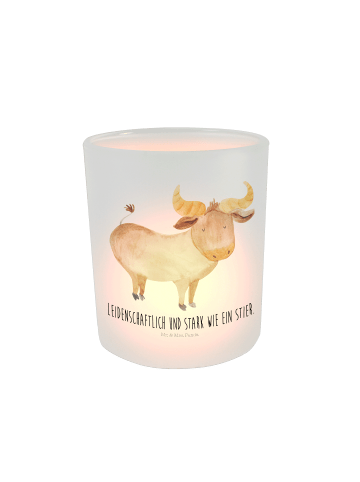 Mr. & Mrs. Panda Glas Teelichthalter Sternzeichen Stier mit Spruch in Transparent