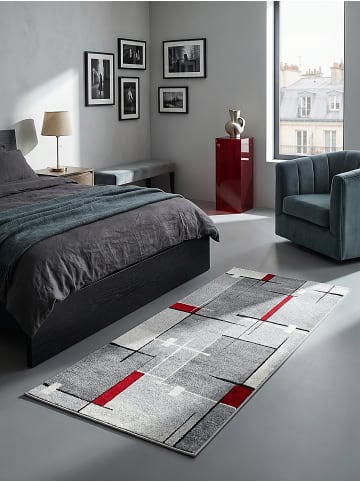 KADIMA DESIGN Teppich Niederflor Patchwork pflegeleicht Wohnzimmer Flur Esszimmer in Rot-Grau